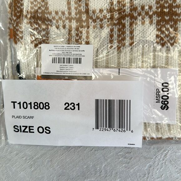 Timberland ‘Buffalo’ Plaid Scarf Tan Cream - Picture 3 of 13